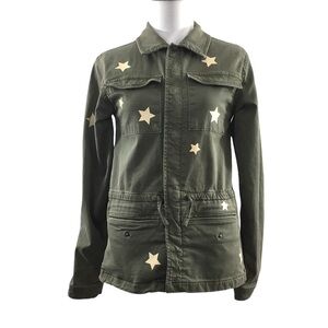 DL1961 Rocco Parka Jacket‎ Womens Large Green Denim White Star Zip Up Commadore